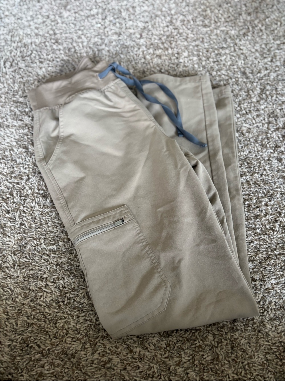 Figs women Tan Cargo Joggers with Blue Drawstring S